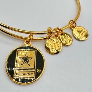 Alex And Ani Army Charm Bracelet NWT Shiny Gold Tone Armed Forces Military